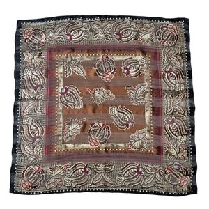 Vintage Bill Blass Silk Scarf Neutral Black Brown Cream Paisley Print